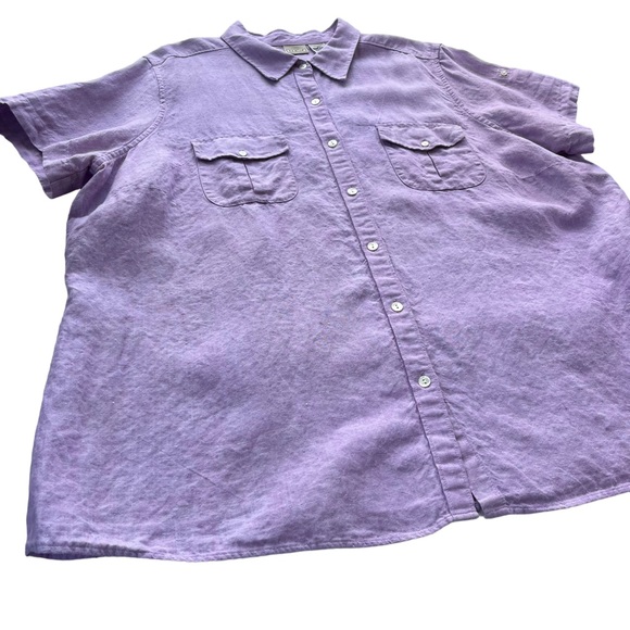 L.L. Bean Women’s 2X Purple Chambray 100% Linen Button Front Short Sleeve Shirt - Picture 12 of 12